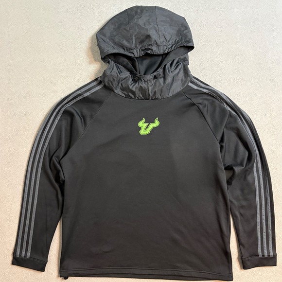 Adidas USF South Florida Bulls COLD.RDY Hoodie Mens XL Black Neon Green Logo - Picture 9 of 10